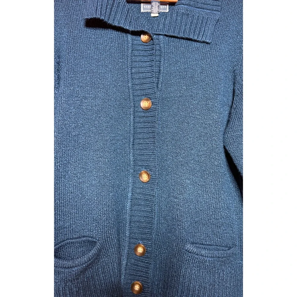 Karen Scott‎ Cardigan Women 2X Teal Blue Button Front Textured Knit Pocket